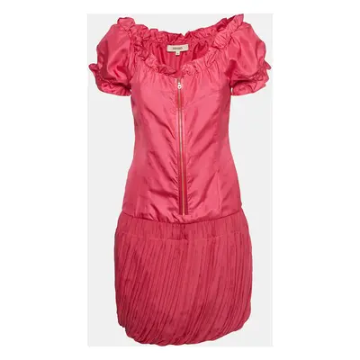 Kenzo Pink Silk Ruffled Zip Front Short Dress