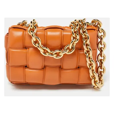 Bottega Veneta Pale Orange Leather Chain Cassette Top Handle Bag