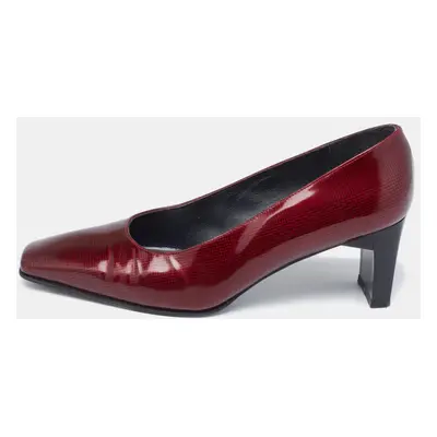 Stuart Weitzman Burgundy Printed Patent Leather Square Toe Pumps Size