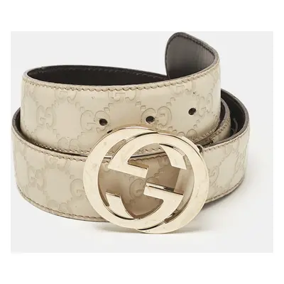 Gucci Off White Guccissima Leather Interlocking G Buckle Belt 85CM