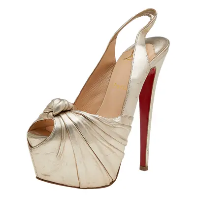 Christian Louboutin Gold Leather Jenny Knotted Platform Slingback Sandals Size