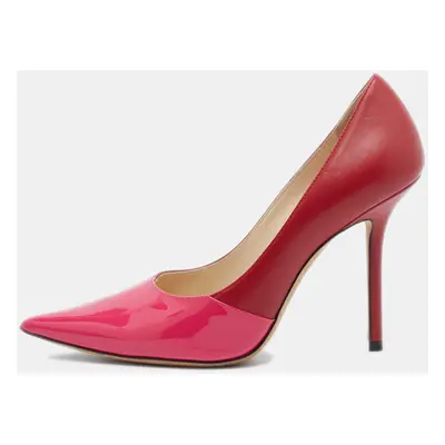 Jimmy Choo Pink/Red Patent and Leather Asymmetric Love Pumps Size