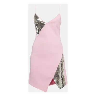 David Koma Pink Sequin Embellished Jersey Mini Slip Dress