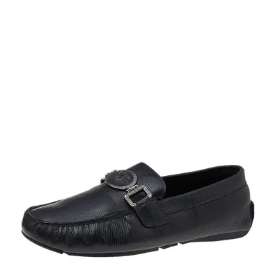 Versace Black Lizard Leather Medusa Slip On Loafers Size