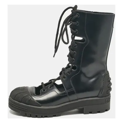 Dior Black Leather Combat Boots Size