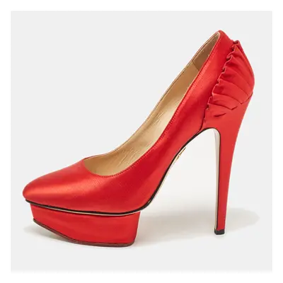 Charlotte Olympia Red Satin Paloma Platform Pumps Size 37.5