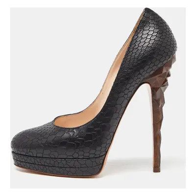 Casadei Black Python Embossed Leather Platform Pumps Size 36.5