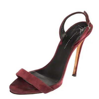 Giuseppe Zanotti Burgundy Suede Slingback Sandals Size