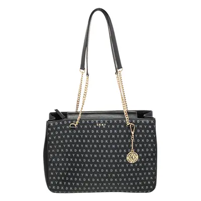 DKNY Black Signature Leather Chain Tote