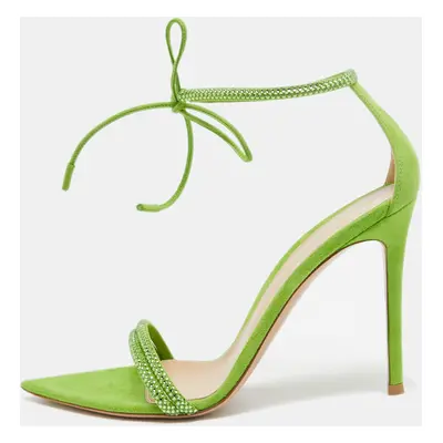 Gianvito Rossi Green Suede Crystal Embellished Montecarlo Sandals Size