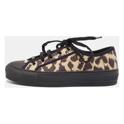 Dior Black/Beige Leopard Print Canvas Walk'n'Dior Sneakers Size