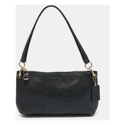 Coach Black Leather Embossed Horse and Carriage Bag