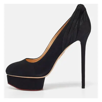 Charlotte Olympia Black Suede Dolly Platform Pumps Size