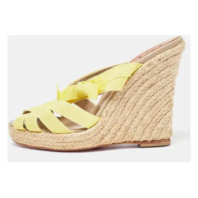 Christian Louboutin Yellow Fabric Delfin Espadrille Wedge Sandals Size