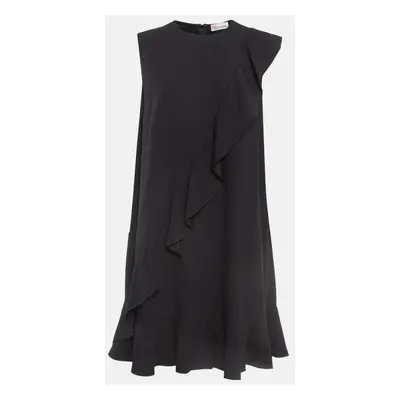 RED Valentino Black Sateen Ruffled Sleeveless Mini Dress