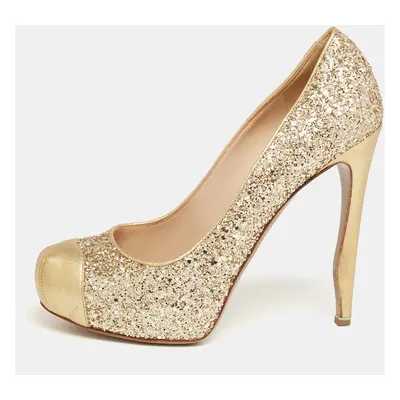 Nicholas Kirkwood Gold Glitter and Leather Cap-Toe Pumps Size 38.5