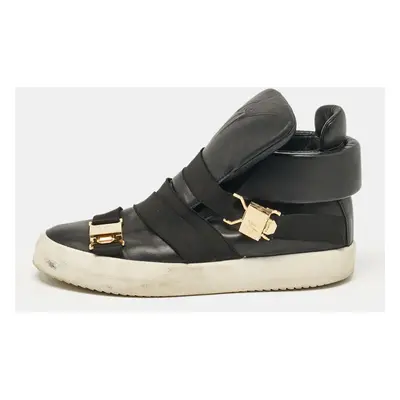 Giuseppe Zanotti Black Leather Double Buckle High Top Sneakers Size