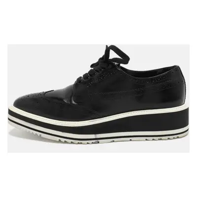 Prada Black Brogue Leather Derby Low Top Sneakers Size