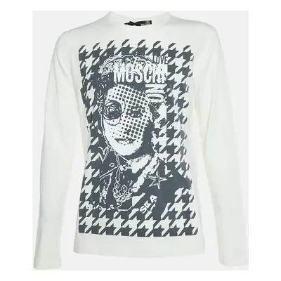 Love Moschino Ivory Printed Cotton Long Sleeve T-Shirt