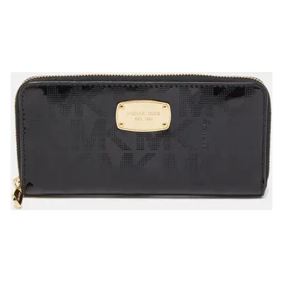 Michael Kors Black Patent Leather Zip Around Wallet