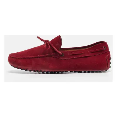 Tod's Dark Red Suede Bow Loafers Size