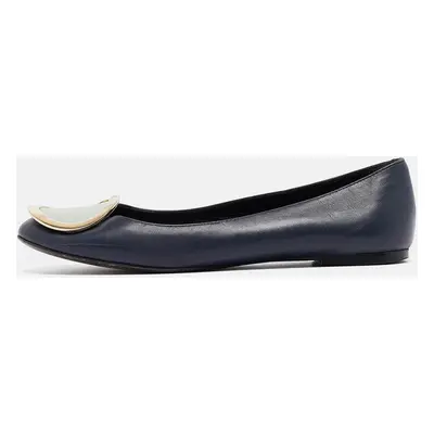 Roger Vivier Navy Blue Leather Ballet Flats Size 35.5