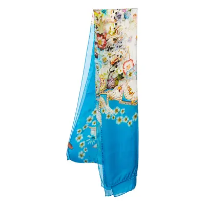 Roberto Cavalli Blue Floral Printed Silk Stole