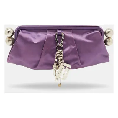 Gianfranco Ferre Purple Satin Charm Frame Clutch