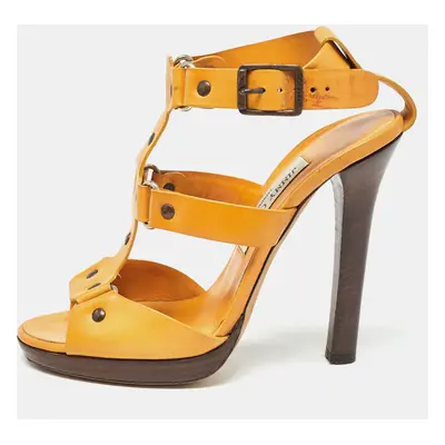 Jimmy Choo Yellow Leather Studded Ankle Strap Sandals Size