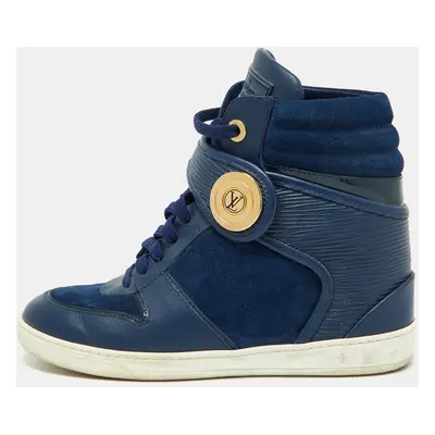 Louis Vuitton Blue Epi Leather and Suede Postmark Wedge Sneakers Size