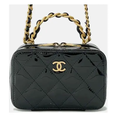 Chanel Black Patent Calf Leather Chain Vanity bag