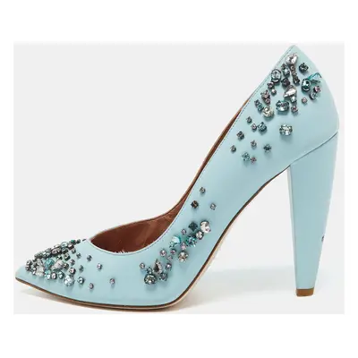 RED Valentino Light Blue Leather Crystal Embellished Pumps Size