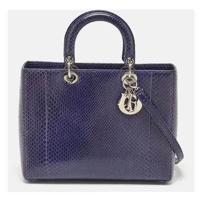 Dior Navy Blue Python Large Lady Dior Tote