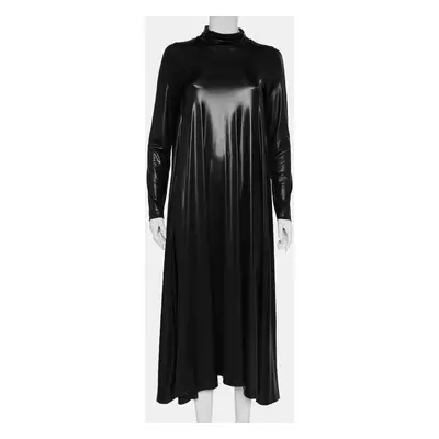 Maison Martin Margiela Black Metallic Knit Turtleneck Flared Maxi Dress