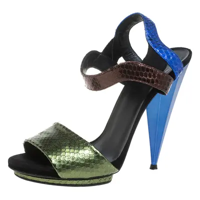 Gucci Multicolor Python Liberty Open Toe Ankle Strap Sandals Size