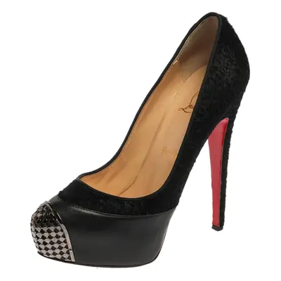 Christian Louboutin Black Leather And Pony Hair Maggie Platform Pumps Size