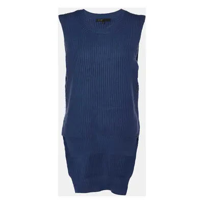 Maje Blue Wool Knit High-Low Sleeveless Sweater Top