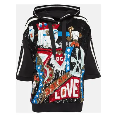 Dolce & Gabbana Black Sequin Cotton Knit Hoodie