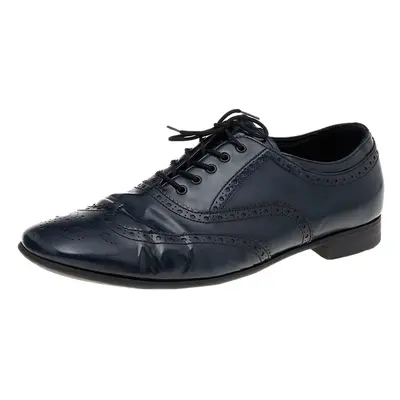 Prada Navy Blue Brogue Leather Lace Up Oxfords Size