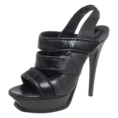 Saint Laurent Black Leather Strappy Slingback Sandals Size 38.5