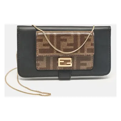 Fendi Black/Tobacco Leather and Zucca Coated Canvas iPhone X Cover with Chain Strap