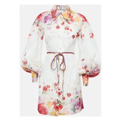 Leo Lin Multicolor Floral Print Linen Juliana Shirt Mini Dress