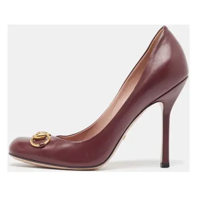 Gucci Burgundy Leather Jolene Horsebit Pumps Size