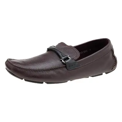 Salvatore Ferragamo Burgundy/Black Leather Gancini Bit Slip On Loafers Size