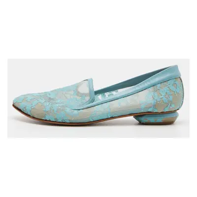 Nicholas Kirkwood Blue Lace and Leather Casati Ballet Flats Size