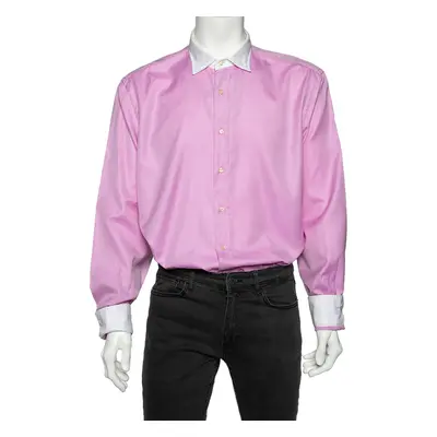 Etro Pink Cotton Contrast Detail Button Front Shirt 4XL