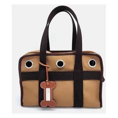 Hermes Beige/Brown Canvas Pet Carrying Bag