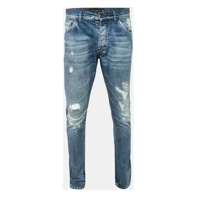 Dolce & Gabbana Blue Faded Denim Distressed Jeans Waist 34"