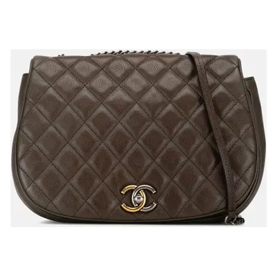 Chanel Khaki Grey Caviar Quilted Casual Pocket Messenger Flap Bag