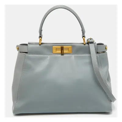 Fendi Light Grey Leather Peekaboo Top Handle Bag